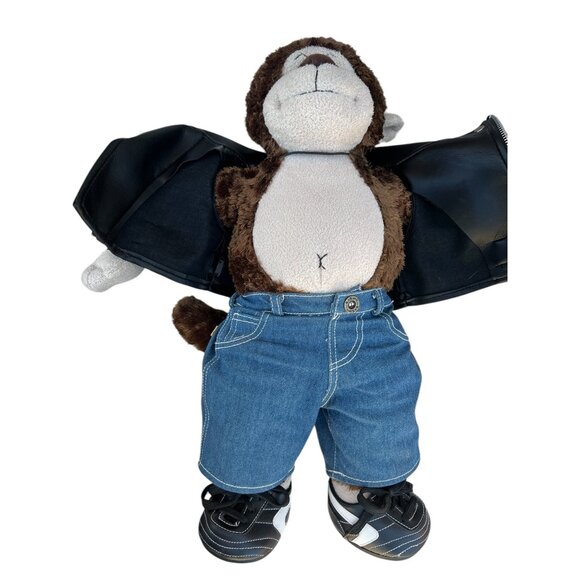 BAB Brown Monkey Plush Toy In Faux Leather Jacket & Denim Outfit With Sneakers - Picture 13 of 16